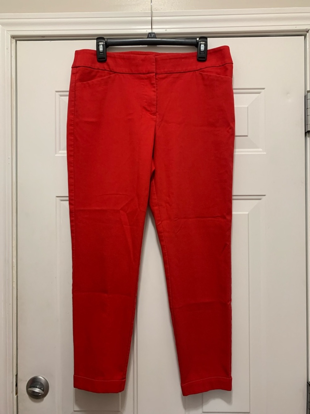4/$10 LOFT Bright Red Cropped Slim Julie Skinny Cotton Blend Pants Size 10